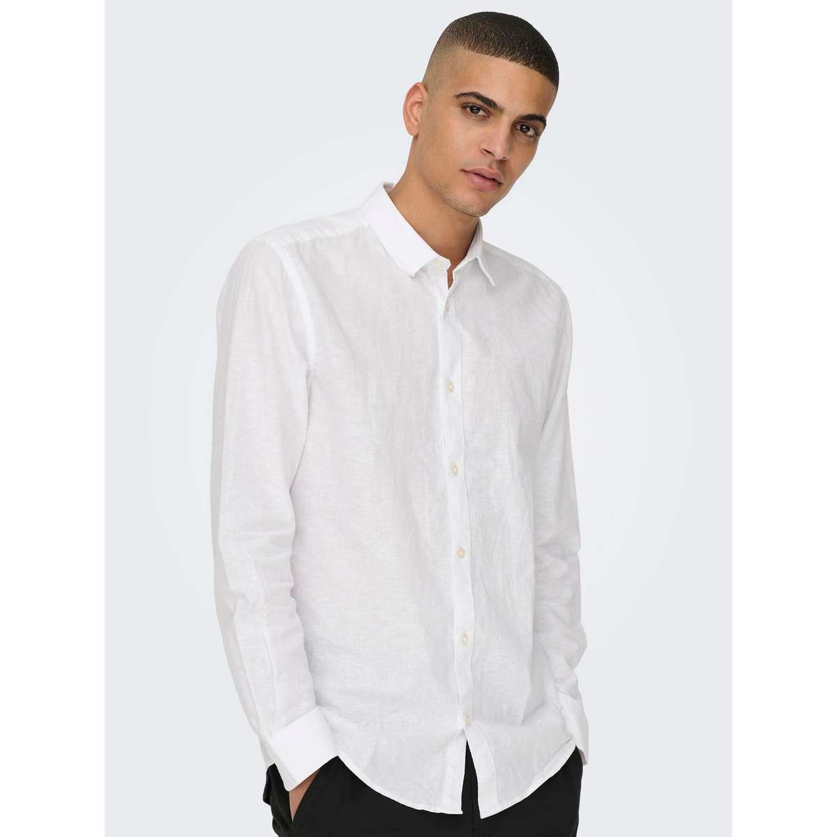 ONLY & SONS MEN΄S SLIM FIT SOLID LINEN LONSLEEVE SHIRT 22012321 WHITE